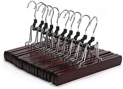 11-inch Trouser Hangers with Clamps in Red Mahogany Wood (10 Pieces/ Lot)