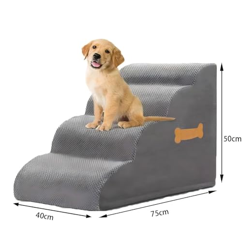 Beauenty Dog Stairs Ramp for Beds Couches, 19.7” H Extra Wide 4-Step Pet Steps for Small Dogs and Cats, Non-Slip Waterproof Fabric Cover, Stable and Balanced Indoor Step, Grey (4-Step)