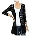 Meditative Rose Womens Spring Summer Thin Crochet Knitted Front Cardigan Pocket Sweater (Black)