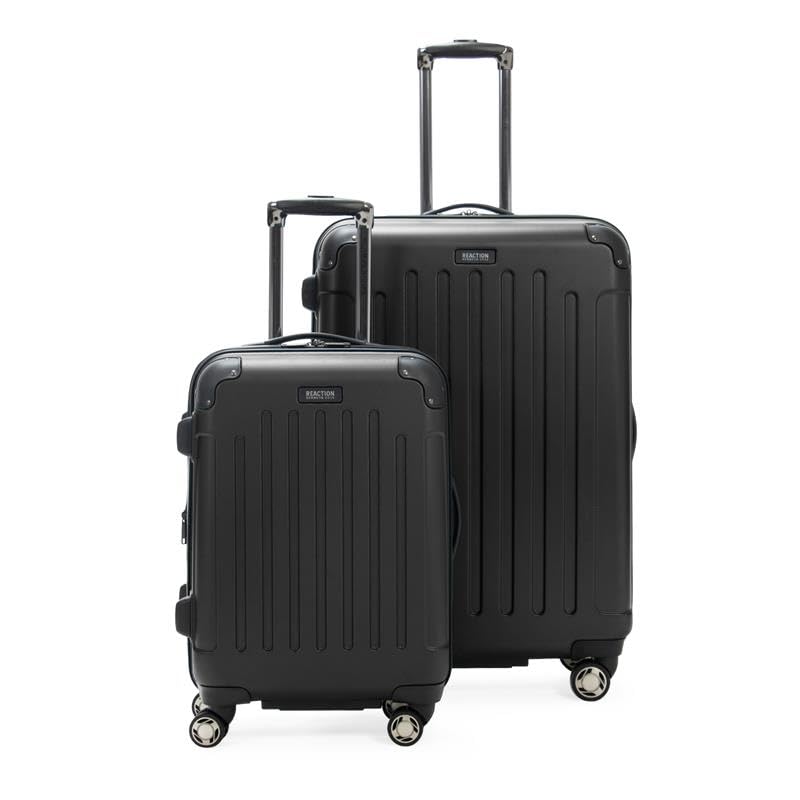Kenneth Cole REACTION Renegade Luggage Expandable 8-Wheel Spinner Lightweight Hardside Suitcase, Black, 2-Piece Set (20″/28″)