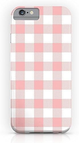 Phone Case Protectivedesign Hard Back Case Coral Checker Gingham Pink Plaid Compatible Slim Case for iPhone 8 Plus with Tempered Glass Screen Protector