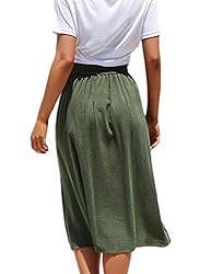 Naggoo Womens Elastic Waist Button Front Solid A
