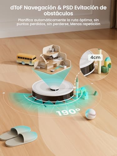 Aspirador robô M2 e esfregão com mapeamento 3 em 1, sucção potente de 6000 Pa, navegação dtoF mapeamento inteligente, limpeza personalizada, 140 min de autonomia, WiFi/App/Alexa/i Watch, 2.4G e 5G