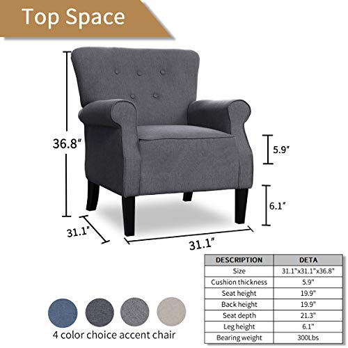 Top Space Accent Chair Sofa Mid Century Upholstered Roy Arm Single Sofa Modern Comfy Furniture for Living Room,Bedroom,Club,Office (1 PCs,Deep Grey)