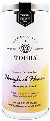 Tocha Organic Honeybush Heaven Herbal Tea – Caffeine-Free Red Tea | 15 Biodegradable Pyramid Bags | Antioxidant-Rich, No Artificial Flavors, Gluten-Free, Non-GMO