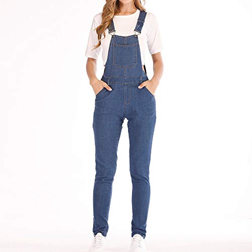 Womens' Casual Adjustable Strap Denim Overalls Basic Boyfriend Fit Rompers Bib Pants Jumpsuits (Blue, 2XL)
