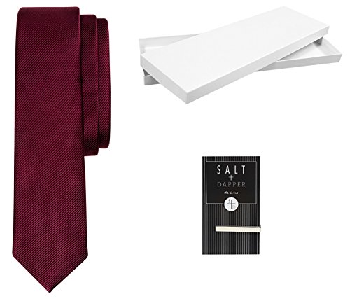 Salt & Dapper Men's Woven Silk Luxury Tie With Tie Bar & Giftbox Burgundy Solid