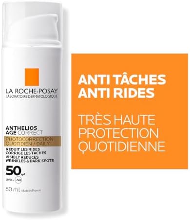 - Anthelios Age Correct - Crème Solaire Spf 50 - Soin Visage Anti-rides et Anti-taches Sans Parfum - Enrichi en Acide Hyaluronique - Haute Protection Solaire Contre les UVA/UVB
