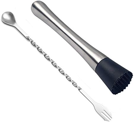 Joyfor Cocktail Muddler &amp; Mixing Spoon(10inch) Set - Stainless Steel- Grooved...