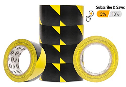 ABC Aisle Marking Tape 3â€ x 36â€™.1 Roll of Hazard Warning Tape. Flexible Black, Yellow Tape. Vinyl Tape for Making Steps, Pillars, Parking Lots, Walk Ways. Natural Rubber Adhesive. 7 Mil Thick.