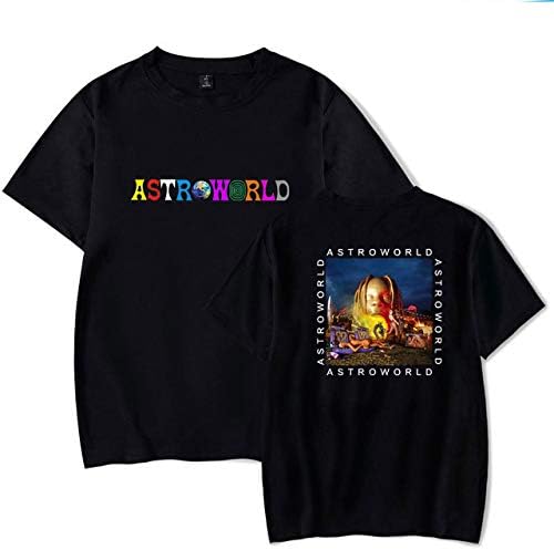 VIOY Travis Scott Popular Album Astroworld Cotton Personality Print Pattern T-shirt Black Unisex,A,S