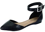 Breckelle's Women's Daisy-14 Ankle Strap Pointed Toe Ballet Flats
