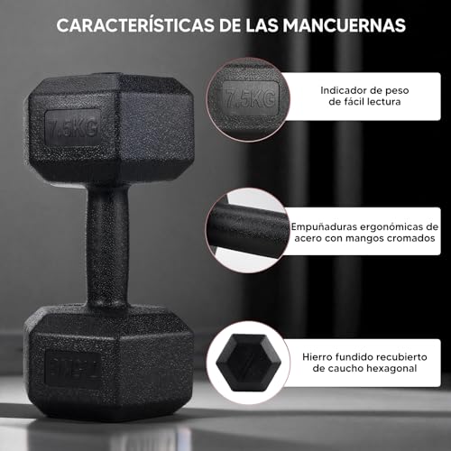 Set de Mancuernas Hexagonales， 10 kg/20lb , 15 kg/30lb y 20 kg/40lb， Set de Mancuernas de Hierro Fundido con Recubrimiento de Caucho, Mango Antideslizante . Ideales para Tonificación, Fuerza y Resistencia.
