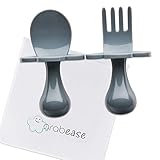 Grabease First Self Feed Baby Utensils - Anti-Choke, BPA-Free Baby Spoon and Fork Toddler Utensils with Pouch Set - Toddler Silverware for Baby Led Weaning Ages 6 Months+, Grey