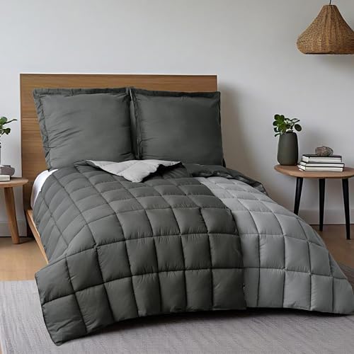 HIG Bettdecken-Set 4-teilig mit 2X Steppdecke 140x200 cm und 2X Kissenbezügen 65x65 cm – Oeko-TEX zertifizierte, kastenförmig genähte Daunenalternativ