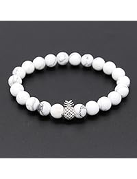 Posshfeel - Pulsera de cuentas de ágata negra mate y howlita blanca de 0.315 in para parejas, de 7.6 pulgadas + 7.2 pulgadas