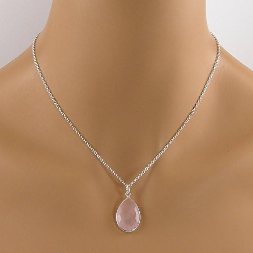 Rose Quartz Sterling Silver Teardrop Bezel Necklace