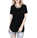 Women Solid Criss Cross Front V-Neck Casual Short Sleeve Plain Basic Girls Sexy T-Shirt Tops (Black, L)