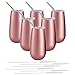 Sangyn 6 Pack Stemless Champagne Flutes Double-insulated Wine Tumbler with Lids 6 OZ Stainless Steel Unbreakable Cocktail Cups for Coffee Wine Glass,Rose Gold