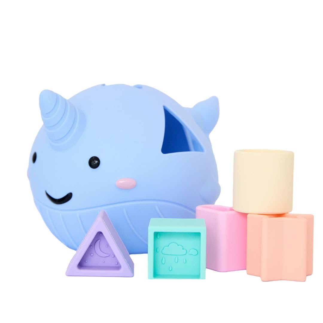 Jellystone Designs Nawhal Shape Sorter. Educational Sensory Shape Sorting Toy. Pastel Colour Matching Game. Easy to Clean & use for Bath Play. Dishwasher Safe. Gifts for Boys & Girls 10 Months +
