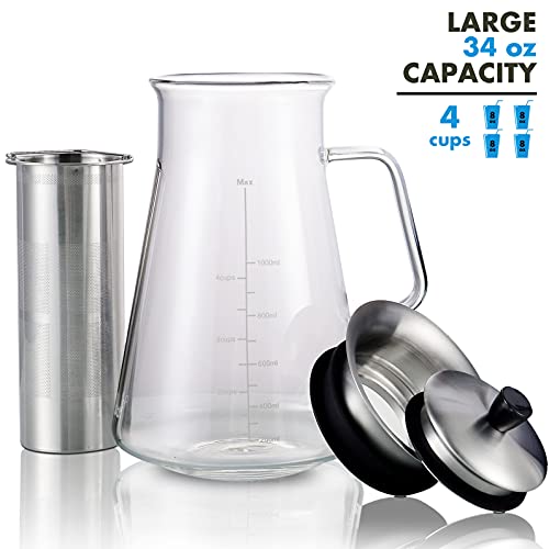 Aquach Airtight Cold Brew Iced Coffee Maker 34oz/1L, BPAFree, Thick