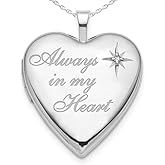 PicturesOnGold.com Sterling Silver Diamond Always In My Heart Heart Photo Locket 3/4 x 3/4 Inch