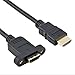 Bluwee HDMI Extension Cable High Speed HDMI Male to Female Extension Wire Cord HDMI Extender w/Screw Nut for Panel Mount - Gold Plated Plugs, Black (1FT)