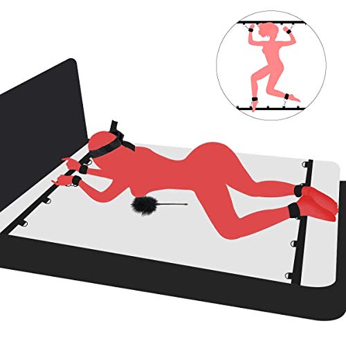 Sex Bondage for Couples with Spreader Bar 2X2 Wrists Ankle Cuffs, PALOQUETH BDSM Toy Bedroom Restraints for Sex with Blindfold Feather Tickler