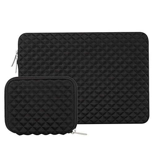 Mosiso Laptop Sleeve Bag for MacBook Air 11.6 Inch, MacBook 12-Inch with Retina Display 2017/2016/2015 Release, Ultrabook Netbook, Diamond Foam Water Repellent Lycra with Small Case, Black