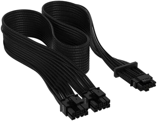 Corsair Premium 600W PCIe 5.0 12VHPWR PSU Cable RMX, RMX Shift, RMe, HXi, SF and SF-L PSU's only – Requires 2X Type-4 Connectors – 12+4pin Connector – Mesh Paracord Sleeving – Black
