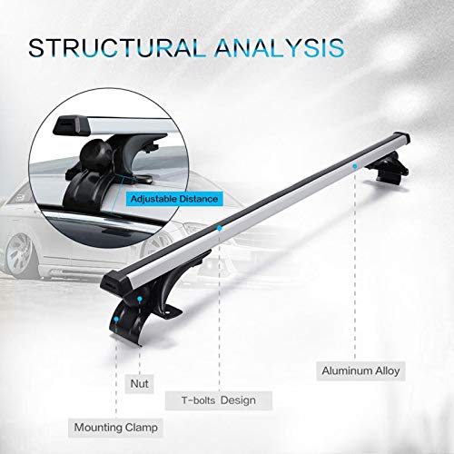 Car Roof Rack Crossbars 47inch Universal fit for Bare Roof Vehicles- Carry Your Canoe, Kayak, Cargo Safely - Mounts to The Rooftop of Your Car or SUV | Raised Side Rail Gap Gutters No Needed - Thumbnail 4