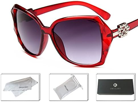 OKULARY Fashion Luxury Round Lens Novelty Retro Vintage Polarized oversized Sunglasses Brand Designer For Womens OK11 (Red, 67)