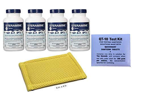 Steramine Sanitizing Tablets Bundle with QT-10 Test Strips For Sanitizing Solution & Medium Microfiber Sponge
