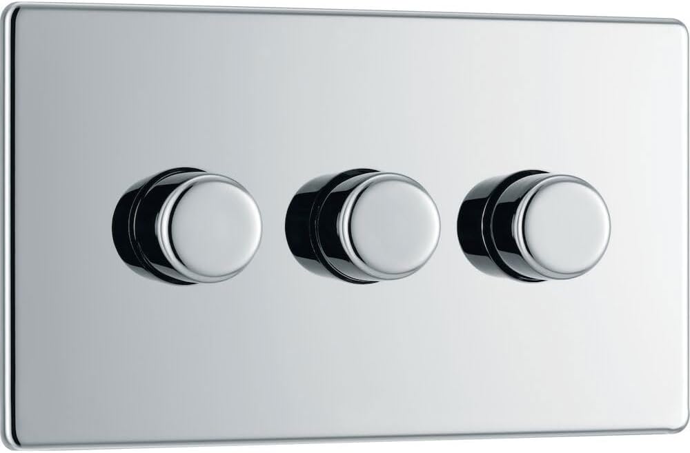 BG Electrical Intelligent Triple Wall Dimmer Switch 2 Way Polished Chrome 200W