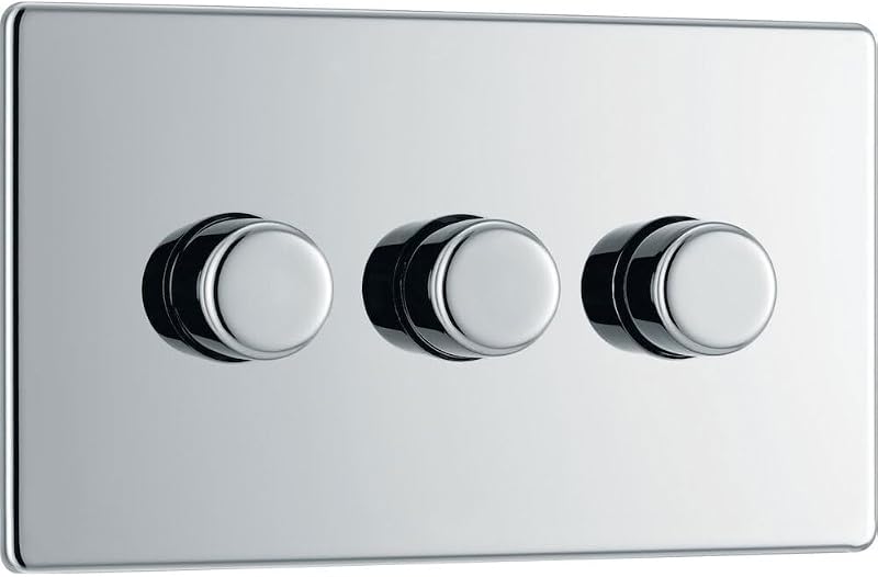 BG Electrical Intelligent Triple Wall Dimmer Switch 2 Way Polished Chrome 200W