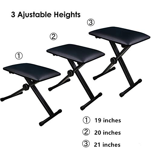 Black Adjustable Piano Keyboard Bench Leather Padded Seat Folding Stool Chair