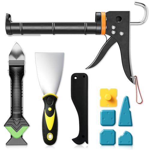 Professional Caulk Gun Kit with Caulk Remover Tool & Putty Knife -