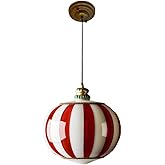 ONEBAO Circus Style Chandelier Vintage Red and White Striped Design Glass Lampshade Lighting Fixtures LED Pendant Light for D