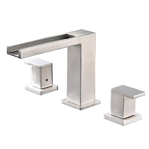 Waterfall Stainless Steel Two Handle Three Hole Widespread Bathroom Faucet, Brushed Nickel Bathroom Sink Faucet With Hoses