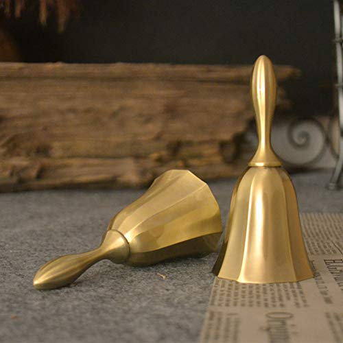 Hand Bell, Classic Metal Loud Call Bell Traditional School Library Alarm Hand Bell for Reception Dinner, Last Order, Hotel Service, Meditation Prayer, Pet Feeding and Home Decoration (Gold) - Thumbnail 2