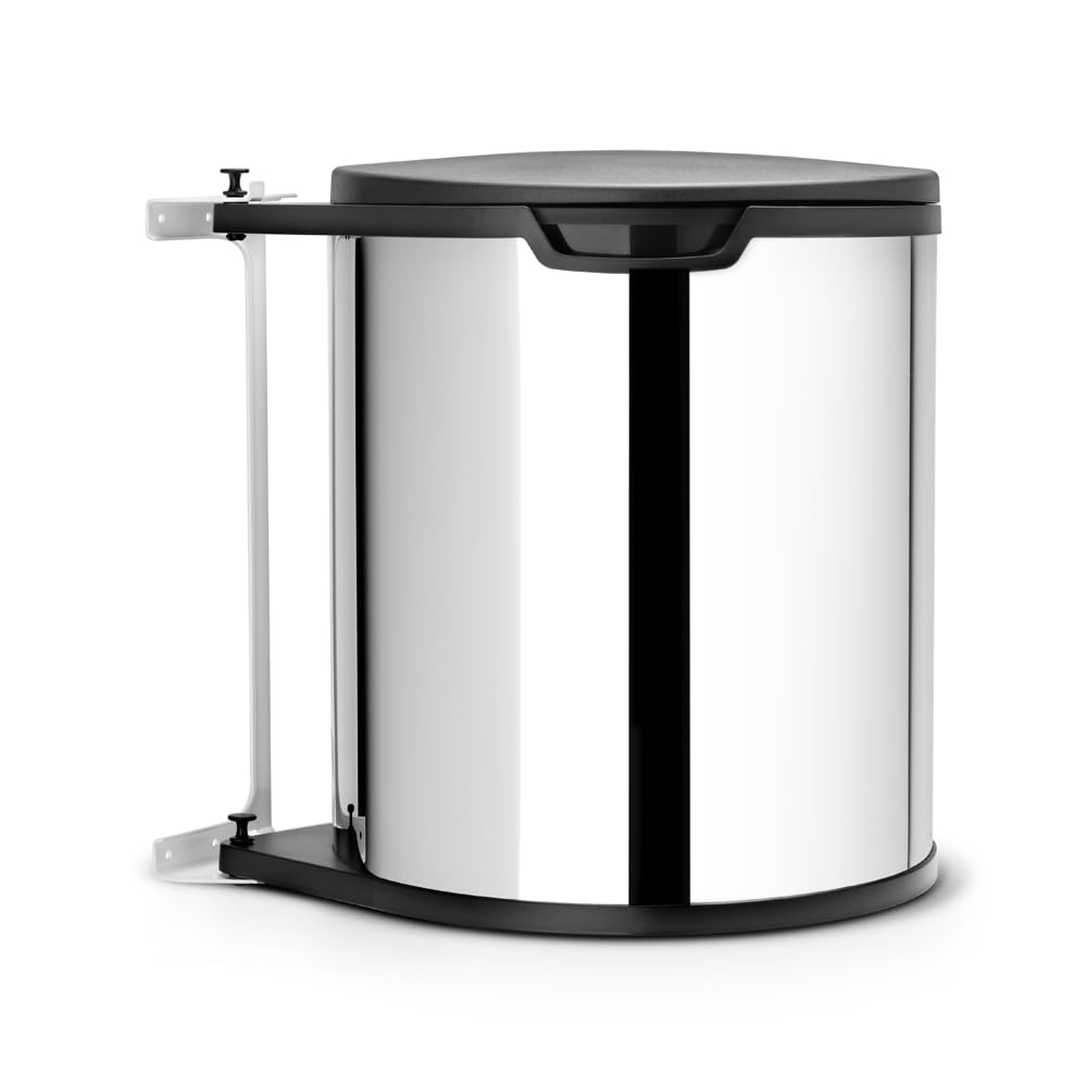 Brabantia Built-in 15L Inside Cupboard Bin (Brilliant Steel) Removable Bucket, Easy to Mount, Auto closing, Under Sink Rubbish/Food Waste Storage (Requires min space: H47.5 x W36.9 x D30.2 cm)