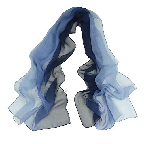Long Chiffon Sheer Scarf Gradient - Pantonight Blue Shaded Colors Lightweight Scarf For Womens (Color 087)