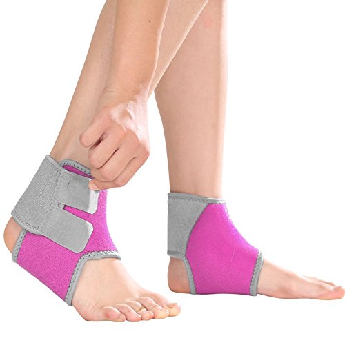 Faxianther Girls Boys Kids Adjustable Compression Ankle Guards Outdoor Sports Volleyball Tennis Cycling Skating Dance Ankle Support Brace, 1 Pair, Rose