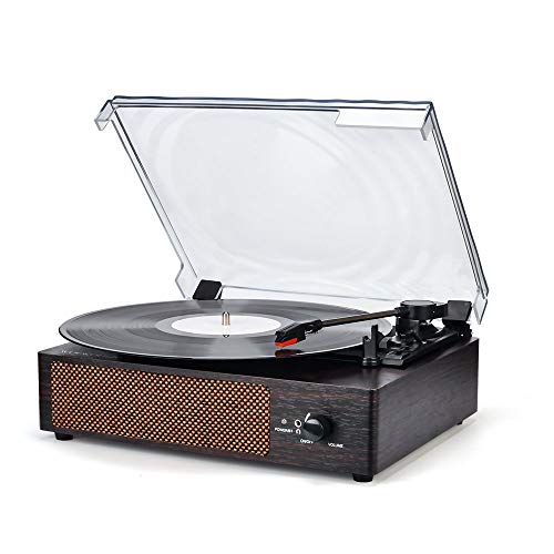 Record Player Portable Wireless LP Belt-Drive 3-Speed Turntable with Built in Stereo Speakers, Vintage Style Vinyl Record Player (Normal, Coffee)