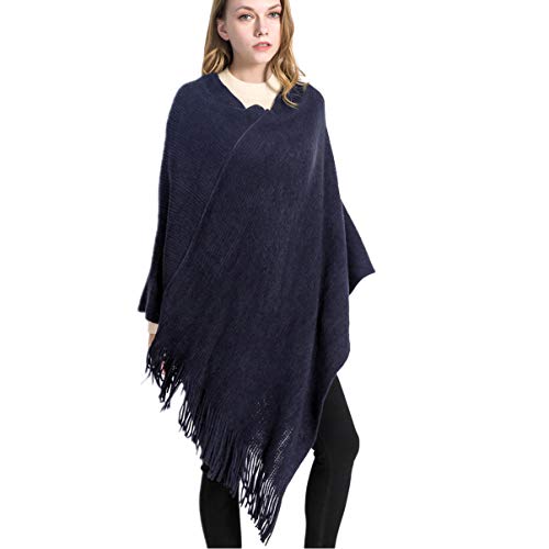 VBG VBIGER Women Knitted Poncho Warm Shawl Wrap Cape Fringed Scarf Pullover Sweater