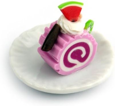 MyTinyWorld Dolls House Miniature Slice Of Raspberry Roulade On A Plate (PR4)