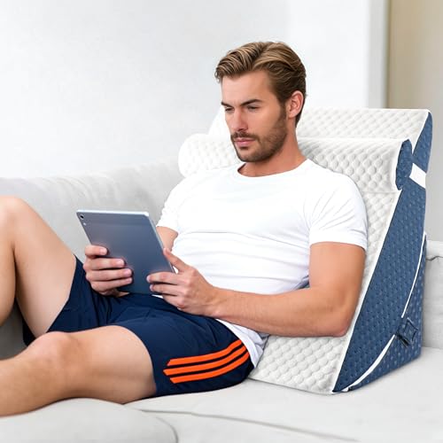 Bed Wedge Pillow for Sleeping, Adjustable 7 &12 Inch Foam Wedge Pillow for Post Surgery, Elevated Triangle Pillow for Acid Reflux, Back Pain Relief, Leg Support，3pack