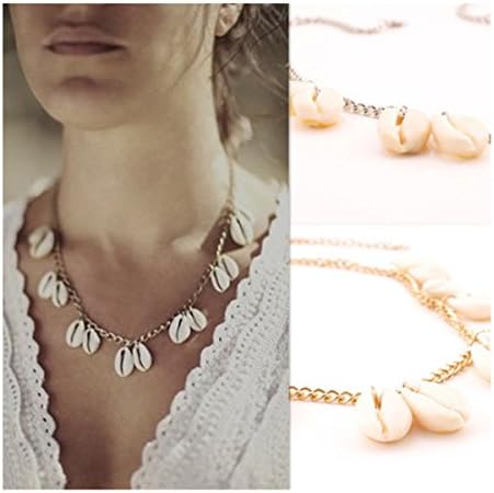 Edtoy Women Pendant Choker Chains Natural Shell Necklace (Silvery)