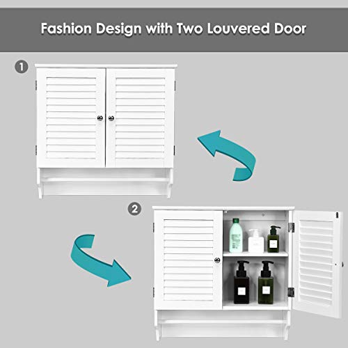 Tangkula Bathroom Medicine Wall Mounted Double Louvered Doors