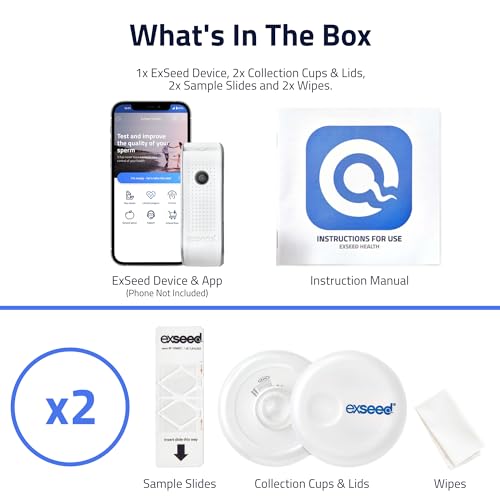 ExSeed Completely-at-Home Male Fertility Test - Sperm Count, Progressive Movement & Volume with Home Sperm Test in 15 Minutes with Accurate Results Using Your Smartphone. 2-Test Kit.